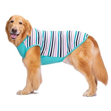 Imagem de Dog Rescússico listras de algodão grandes roupas de cães de ouro Retriever de barriga material de malha ao ar livre camiseta de estimação de cães esportivos casuais tops