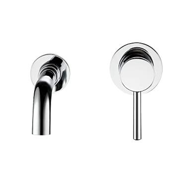 Imagem de Lavatório torneira do banheiro água quente e fria montagem na parede misturador pia torneira giratória banho com alça de alavanca única, prata cromado, 150 mm, China