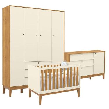 Imagem de Quarto de Bebe Unique 4 Portas com Cômoda Sapateira Off White Freijó Eco Wood - Matic