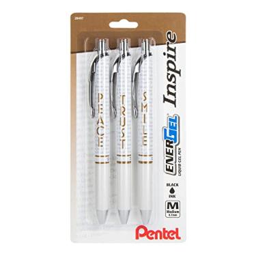 Imagem de Caneta de gel líquido retrátil EnerGel, coleção Inspire, 0,7 mm, ponta de metal, linha média, tinta preta, pacote com 3 canetas (BL77INSPBP3M)