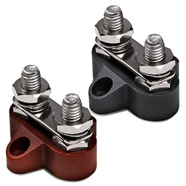 Imagem de Conjunto de blocos de terminais de distribuição de energia da bateria [M8 pinos duplos com barra de ônibus] [máx. 48V DC 80 Amp] Poste de junção isolada positiva/terra para reboque de carro, trailer, barco, preto + vermelho