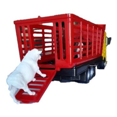 Imagem de Caminhão Boiadeiro Cowboy Truck De Brinquedo C/ Animais Cavalo E Boi M