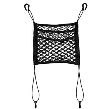 Imagem de tooloflife 2 peças rede de assento de carro, banco traseiro elástico universal barreira de tecido suporte bolsa de armazenamento de motorista bolsa de rede para perturbação de animais de estimação malha de assento, tipo C