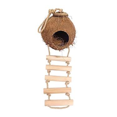 Imagem de KIZQYN Gaiolas Casa de Pássaros Habitat de Animais de Estimação Bonito Ninho de Ninho Natural Textura de Casca de Coco Gaiola de Voo (Cor: D)