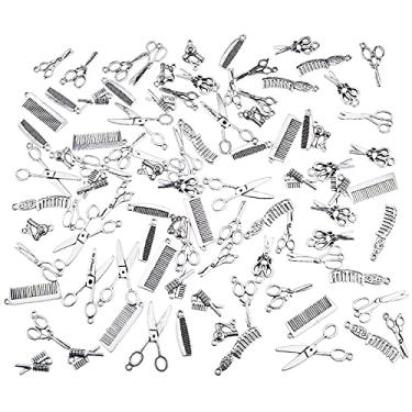 Imagem de PH PandaHall 110 peças 11 estilos de pingentes de cabeleireiro pingentes de cabeleireiro pingentes pente tesoura ferramentas de cabeleireiro charme para colar pulseira chaveiro fabricação, Plástico