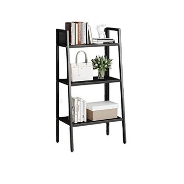 Imagem de KIZQYN Estante de livros piso pequena sala de estar prateleira multicamadas quarto ferro forjado simples moderno estante de escritório prateleira de armazenamento estante (cor: preto, tamanho: pequeno)