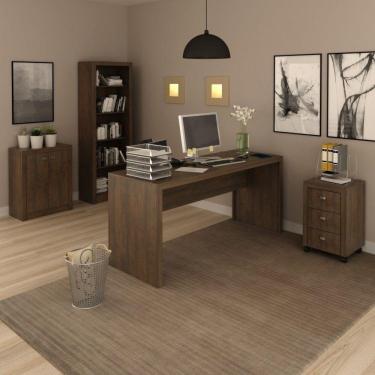 Imagem de Conjunto Home Office 4 Peças com 1 Mesa 1 Balcão 1 Estante 1 Gaveteiro Espresso Móveis Rústico