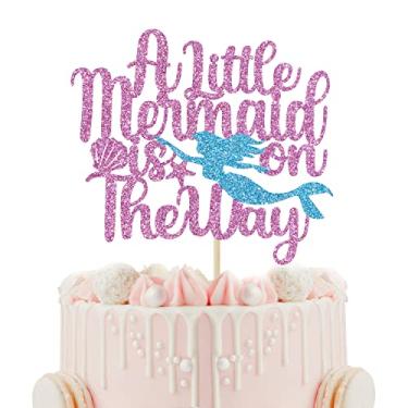 Imagem de Topo de bolo A Little Mermaid is on The Way - Topper de bolo de chá de bebê para meninas - decoração de festa de chá de bebê temático de sereia
