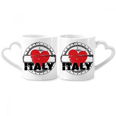 Imagem de Conjunto de canecas de porcelana para casais, coração com palavra I Love Italy, coração e coração