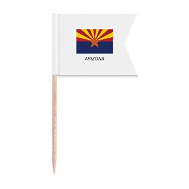 Imagem de Bandeira do estado americano contorno Arizona bandeiras de palito de dente marcando para festa bolo comida prato de queijo