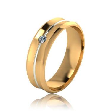 Imagem de Aliança Ouro 18K Com Diamante E Filete Em Ouro Branco - Padrão