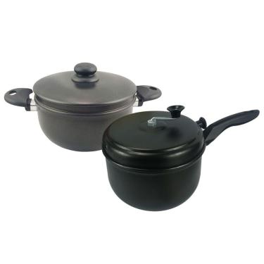 Imagem de Kit Panela Pipoqueira de Alumínio Antiaderente 3,6L + Panela Banho Maria 4 Peças