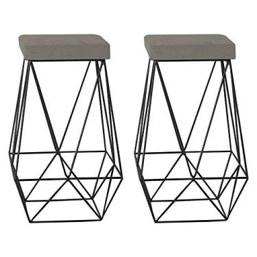 Imagem de Kit 2 Banqueta Decorativa Kathy Base Preta Veludo Cinza - Gran Belo