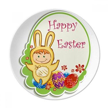 Imagem de Prato de cultivo de ovos infantil Coelhinho amarelo Happy Easter decorativo de porcelana Salver louças de jantar