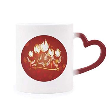 Imagem de Caneca de grés com flor tulipa pintada à mão sensível ao calor vermelha que muda de cor