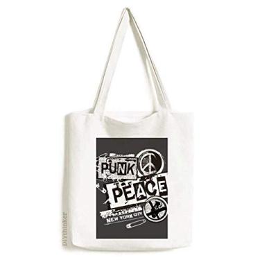 Imagem de Bolsa de lona com estampa de ilustração anti-guerra Punk New York bolsa de compras casual bolsa de mão