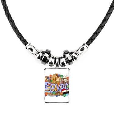 Imagem de DIYthinker Pharaoh Pirâmide Egito Graffiti Colar Joias Torque Pingente de Corda de Couro