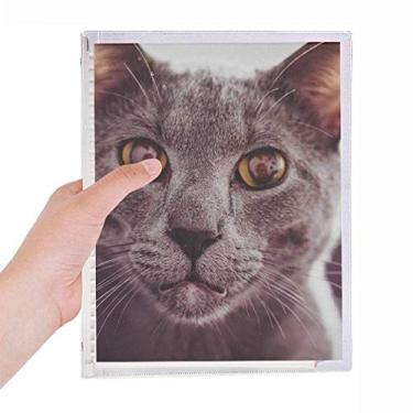 Imagem de Caderno com fotografia de gato cinza olho grande animal, diário de folhas soltas recarregável, papelaria