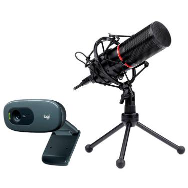 Imagem de Kit Stream Webcam Logitech C270 + Microfone Condensador Redragon Blazar