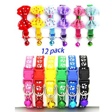 Imagem de Yu-Xiang Pacote com 12 etiquetas de identificação de coleira para animais de estimação, coleira ajustável para cães e laços para gatos (pacote com 12)