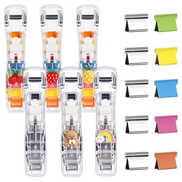Imagem de 6pcs Paper Clip Dispenser,Clam Clip Dispensers with 200 Metal Refill Clips,Handheld Reusable Creative Stapler Push Clamp File