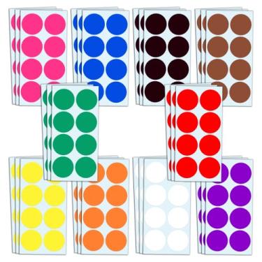 Imagem de Etiquetas adesivas redondas coloridas para círculos - 10 cores sortidas, Red, Purple, Blue, Black, Yellow, Brown, Gold, Pink, White, Green, 2 inches (Round)