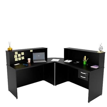 Imagem de Balcão Atendimento De Canto C/Gaveteiro Recepção 1200x600 NetMobil (Preto)