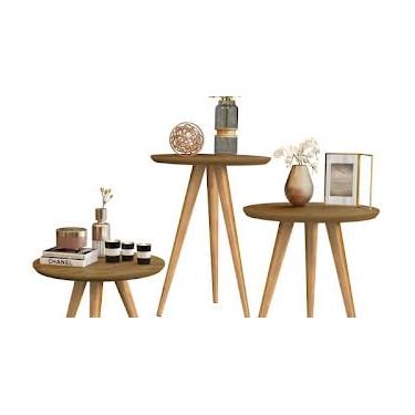 Imagem de Mesa de Centro Apoio e Lateral Kit Triplo Classic Decoração (Freijó)