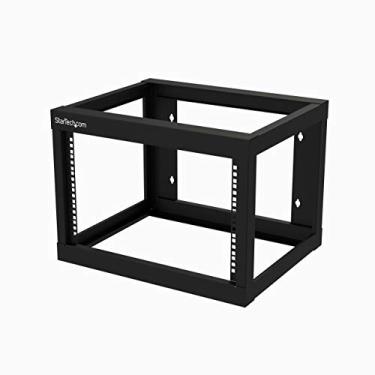 Imagem de Rack de montagem de parede StarTech.com 6U – moldura aberta – 2 hastes – 45,72 cm de profundidade – aço – preto – EIA 310-175 lb. (80 kg) Boné de peso (RK619WALLO)
