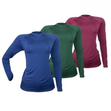 Imagem de 3 Camisetas Térmica Segunda Pele Proteção Solar UV50+ Unissex (M, Azul-Verde-Vinho)
