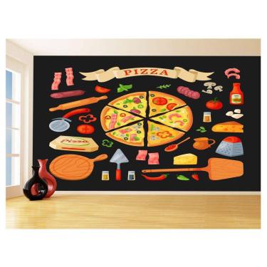 Imagem de Papel De Parede Estilo Lousa Pizza Ingrediente 3,5M Lcb09