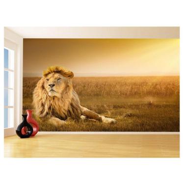Imagem de Papel De Parede 3D Animais Leão Rosto Rei Olhar 3,5M Anm449