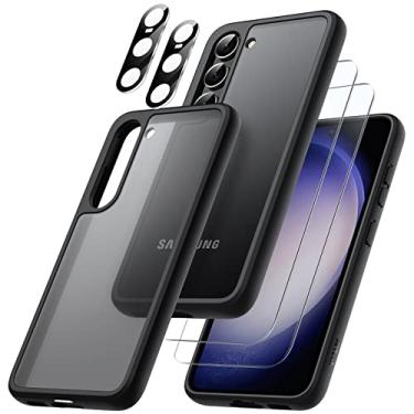 Imagem de JETech 5 em 1 Capa Fosca para Samsung Galaxy S23 5G 6,1 Polegadas com 2 Pacotes Protetor Tela e Protetor Lente Câmera, Case Protetora Translúcida, Capinha Filme de Vidro Temperado (Preto)
