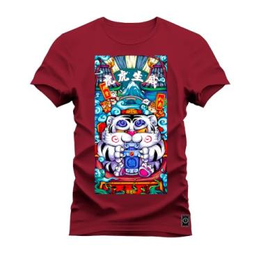 Imagem de Camiseta Plus Size Unissex Algodão Estampada Premium Confortável Mandala Animal Bordo G1