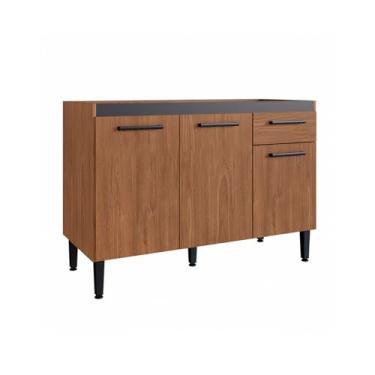 Imagem de Balcão De Pia Cozinha 3 Portas 1 Gaveta 120cm Organizador Espaçoso Pés Com Altura Ajustável