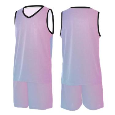 Imagem de CHIFIGNO Camiseta de basquete verde gradiente, camiseta de treino de futebol, camiseta de basquete para mulheres PPS-3GG, Roxo e rosa dégradé, PP