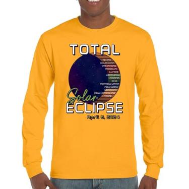 Imagem de Camiseta de manga comprida Total Solar Eclipse Path Relógio apenas com óculos de eclipse 8 de abril de 2024 Festa Astronomia Sol Lua, Amarelo, GG