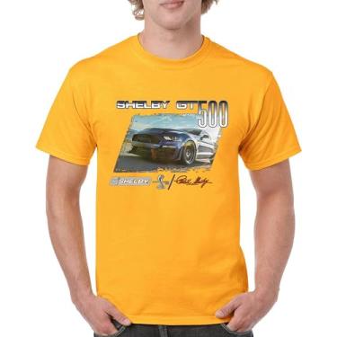 Imagem de Camiseta masculina 2022 Shelby GT500 Signature Mustang Racing Cobra GT 500 Muscle Car Performance Powered by Ford, Amarelo, P