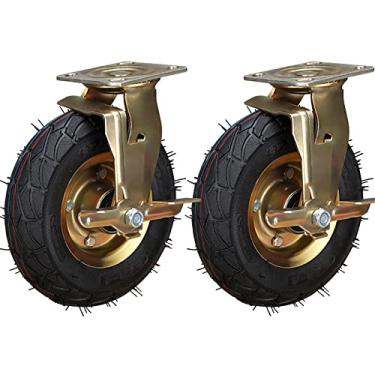 Imagem de 2 peças de rodas giratórias de borracha resistentes, pneus resistentes preenchidos a ar de 20 cm e 25,4 cm, com placa superior giratória 7,5 x 11,4 cm, para carrinho de mão/carrinho de ferramentas