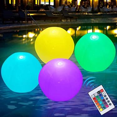 Imagem de Bolas de praia luminosas para diversão na piscina e praia, pacote com 4, modos de luz de 16 cores, brinquedos infláveis gigantes