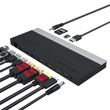 Imagem de WAVLINK Estação de ancoragem USB C, adaptador tipo C de tela tripla 13em1 com HDMI, 2 DisplayPort, Ethernet, 4 USB 3.0, USB-C, leitor de cartão SD/TF, conector de telefone, DC para Mac Windows