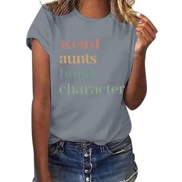 Imagem de Camisetas de gola redonda PKDong Weird Aunts Build Character Auntie Letter Printed Short Sleeve Fashion Shirts 2024 Camisetas casuais, Cinza, XXG