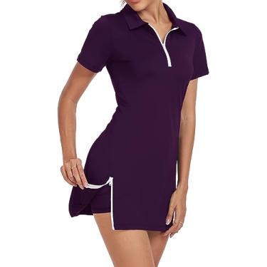 Imagem de GGOV Vestido feminino de duas peças tênis golfe esportivo esportivo esportivo para mulheres com shorts separados de bolso, Ameixa, P