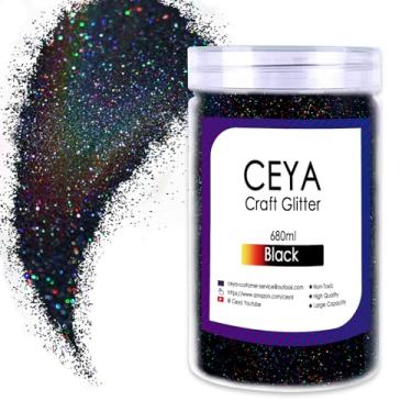 Imagem de Ceya Glitter em pó holográfico ultrafino, 0,5 kg/500 ml, glitter preto a laser, 1/128' 0,008 m 0,2 mm, volume para artesanato em massa para geleca de resina tumbler, joias, pintura de unhas, maquiagem