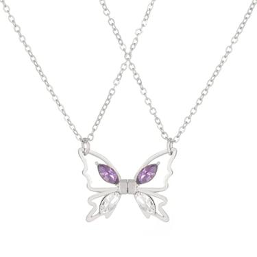 Imagem de GIGB PBDK Lindos colares de borboleta BFF para 2, colar de borboleta de zircão, colar criativo de sucção magnética vazada, presente de casal para melhores amigos, Zinco, Liga metálica.