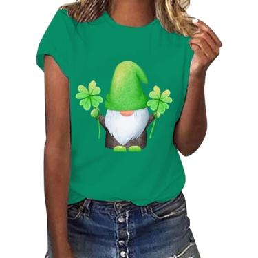 Imagem de Camiseta feminina St Pattys Day Lucky Irish Shamrock verde túnica verde camiseta gráfica manga curta, Bronze, XXG