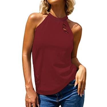 Imagem de Camiseta regata feminina, frente única, sem mangas, cor sólida, caimento solto, túnica de verão para sair, Vermelho, M