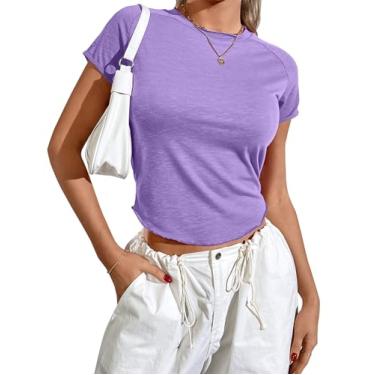 Imagem de Zeagoo Camisetas femininas básicas gola redonda manga curta bainha curvada verão cropped camisetas justas roupas Y2k, Roxo claro, GG