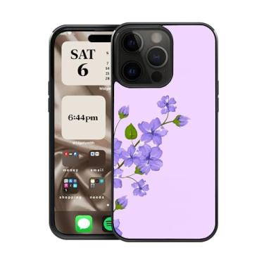 Imagem de CREFORKIAL Linda capa de telefone de flor roxa estética para iPhone 14, capa rígida para iPhone 14 capa protetora fina à prova de choque TPU macio bumper + traseira rígida de alumínio