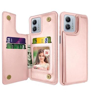 Imagem de NJJEX Capa carteira para Motorola Moto G 5G 2023 Moto G Power 5G 2023 com suporte para cartão, slots para cartão de crédito de couro PU, capa protetora fina, flip com moldura de TPU (ouro rosa)
